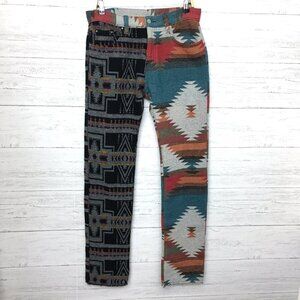 mnml Paneled Blanket Pants Aztec Southwest Print Straight Leg Boho Festival 33